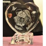 Crystal valentine with laser photo